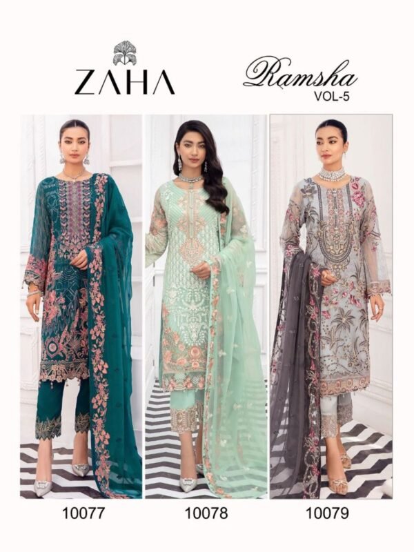 ZAHA RAMSHA VOL 5 10077 TO 10079 PAKISTANI SUITS CATALOGUE - Image 5