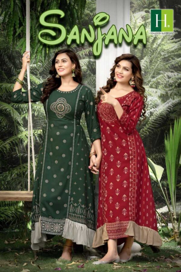 HIRWA SANJANA RAYON SLUB PRINTED KURTIS ONLINE SHOPPING