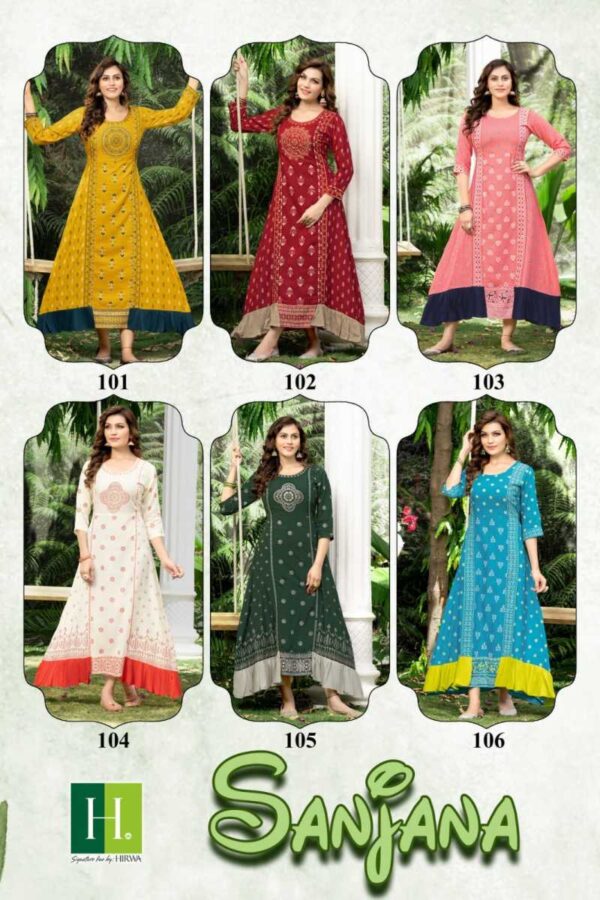 HIRWA SANJANA RAYON SLUB PRINTED KURTIS ONLINE SHOPPING