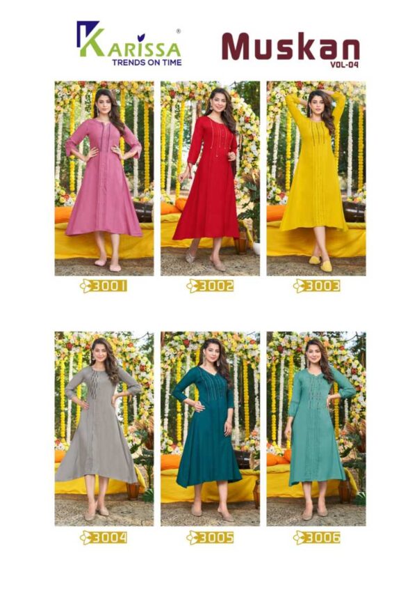 KARISSA MUSKAN VOL 4 RAYON HANDWORK KURTI WHOLESALER