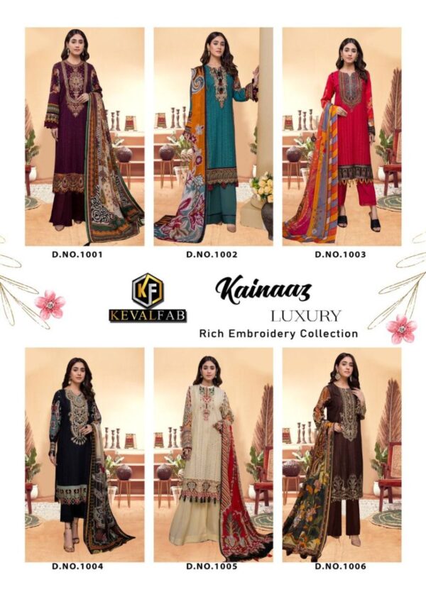 KEVAL FAB KAINAAZ LUXURY 1001 TO 1006 PAKISTANI KARACHI SUITS WHOLESALER