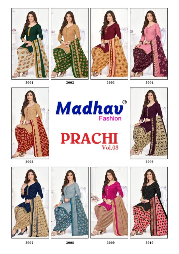 MADHAV FASHION PRACHI VOL 3 SERIAL 3001 TO 3010 WHOLESALE CATALOGUE SUITS SURAT