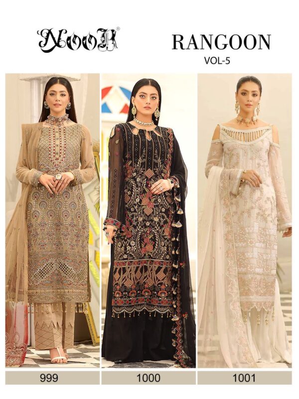 NOOR RANGOON VOL 5 999 TO 1001 PAKISTANI SUITS ONLINE WHOLESALER