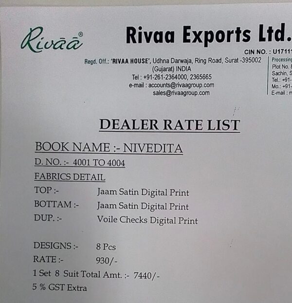 RIVAA EXPORTS NIVEDITAI SALWAR KAMEEZ WHOLESALER SURAT