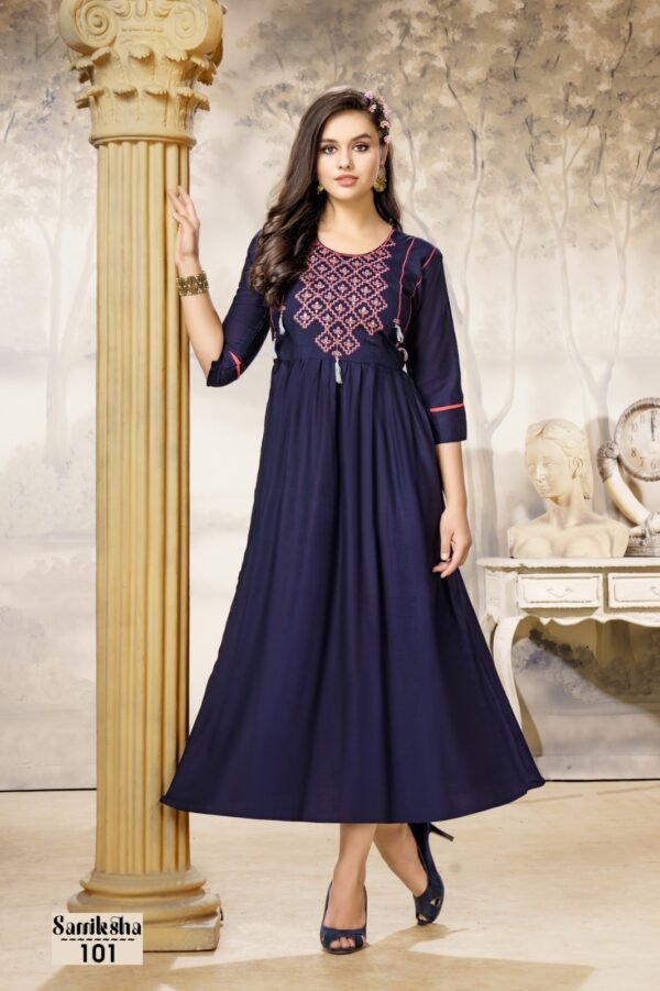 HIRWA SAMIKSHA RAYON SLUB HANDWORK GHERA KURTIS WHOLESALE - Image 8