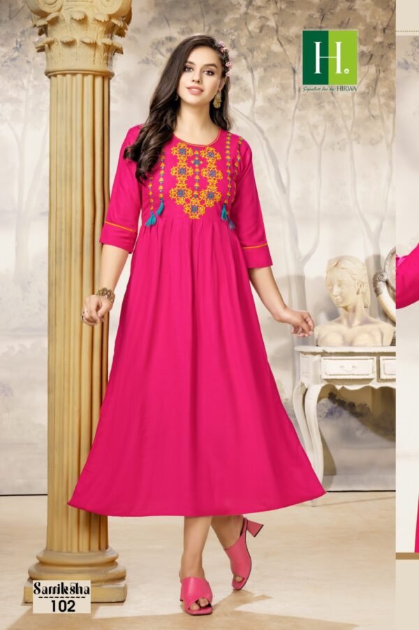 HIRWA SAMIKSHA RAYON SLUB HANDWORK GHERA KURTIS WHOLESALE - Image 3