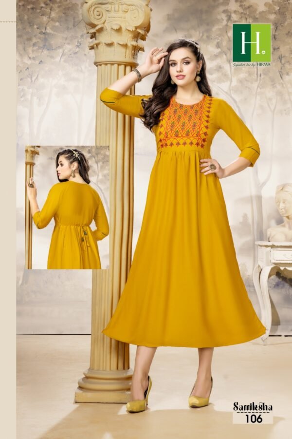 HIRWA SAMIKSHA RAYON SLUB HANDWORK GHERA KURTIS WHOLESALE - Image 5