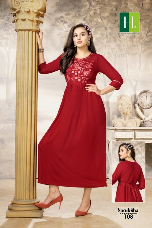 HIRWA SAMIKSHA RAYON SLUB HANDWORK GHERA KURTIS WHOLESALE - Image 6