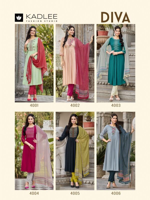 KADLEE DIVA RAYON KURTI PANT WITH DUPATTA ONLINE