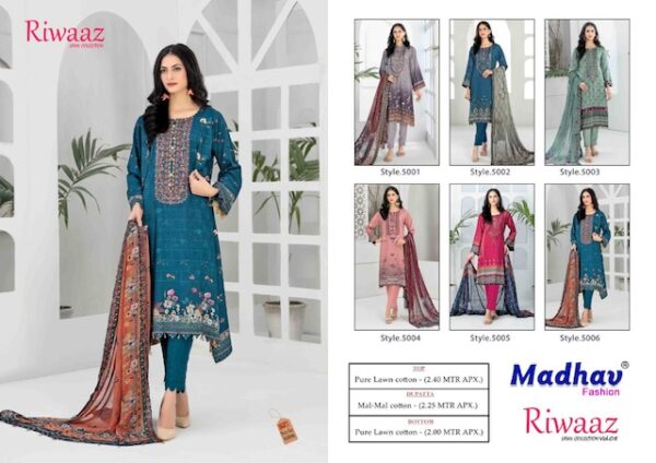 MADHAV FASHION RIWAAZ VOL 5 PURE LAWN SALWAR SUITS WHOLESALE