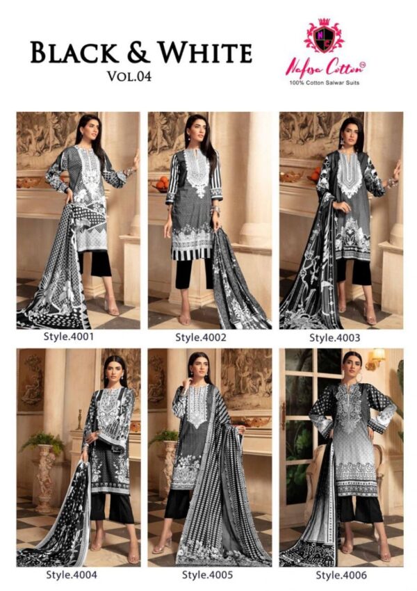 NAFISA COTTON BLACK & WHITE VOL 4 WHOLESALE COTTON SUITS CATALOGUE