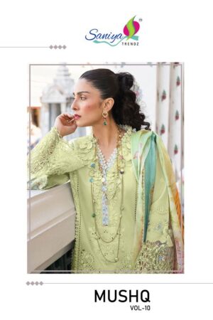 SANIYA TRENDZ MUSHQ VOL 10 COTTON CHIKANKARI PAKISTANI SUITS WHOLESALE