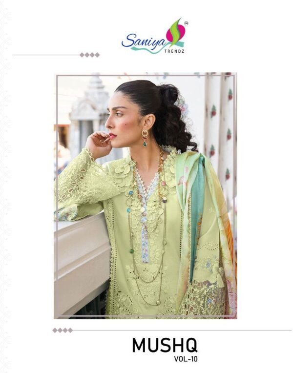 SANIYA TRENDZ MUSHQ VOL 10 COTTON CHIKANKARI PAKISTANI SUITS WHOLESALE