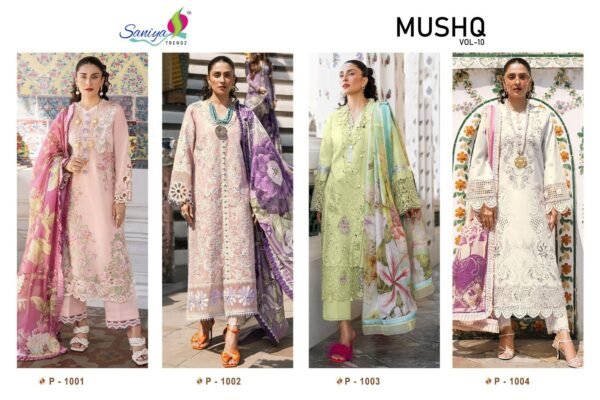 SANIYA TRENDZ MUSHQ VOL 10 COTTON CHIKANKARI PAKISTANI SUITS WHOLESALE