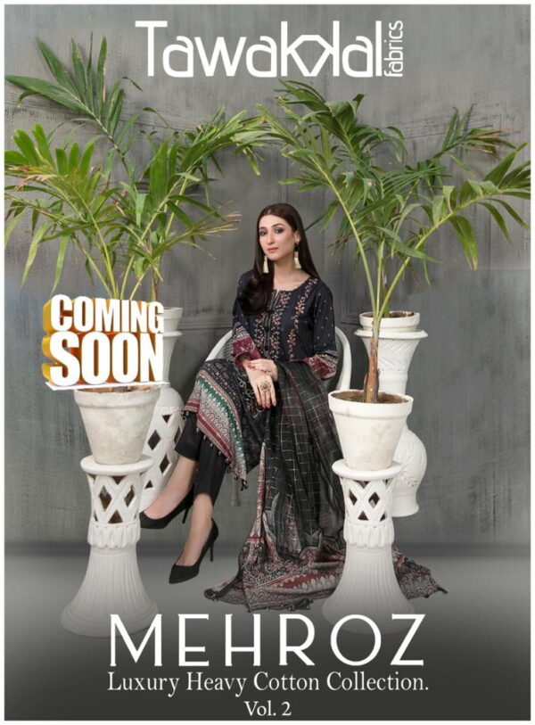 TAWAKKAL FAB MEHROZ VOL 2 LUXURY COTTON KARACHI WHOLESALE SUITS ONLINE