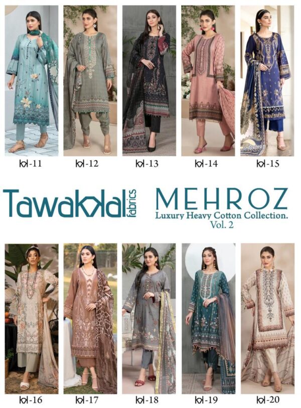 TAWAKKAL FAB MEHROZ VOL 2 LUXURY COTTON KARACHI WHOLESALE SUITS ONLINE