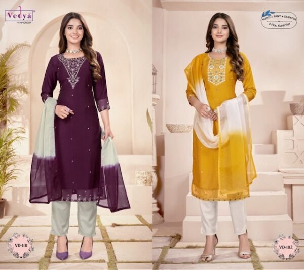 VEDYA ROZAANA CHINON SILK READYMADE WHOLESALE KURTI DESING - Image 2
