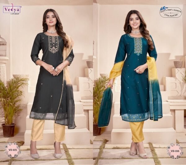 VEDYA ROZAANA CHINON SILK READYMADE WHOLESALE KURTI DESING - Image 4