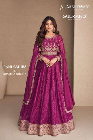 AASHIRWAD GULKAND RANI SAHIBA CHINON SILK GOWN WHOLESALE