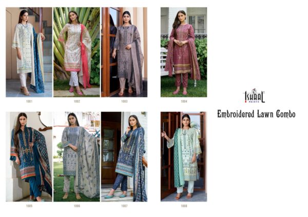 ISHAAL PRINTS EMBROIDERED LAWN COMBO KARACHI SUITS SUPPLIER