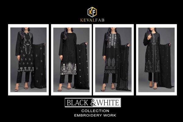 KEVAL FAB BLACK & WHITE HEAVY SELF EMBROIDERY SUITS NEW CATALOGUE