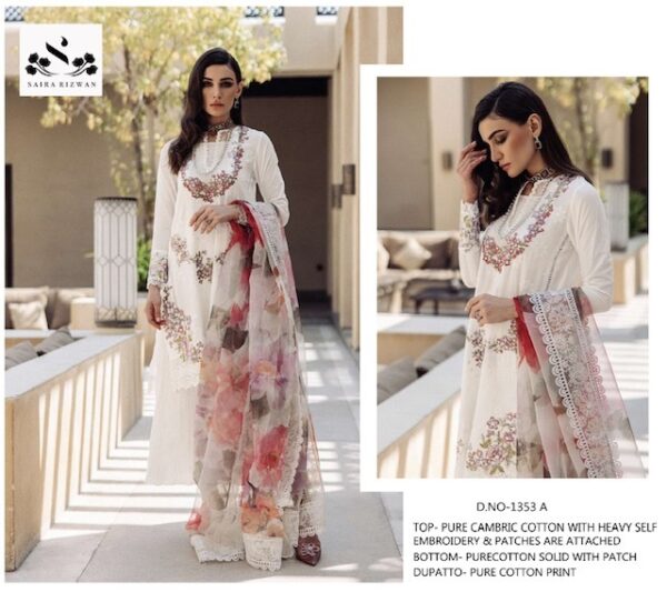 SAIRA RIZWAN 1353 CAMBRIC COTTON DESIGNER PAKISTANI SUITS WHOLESALE