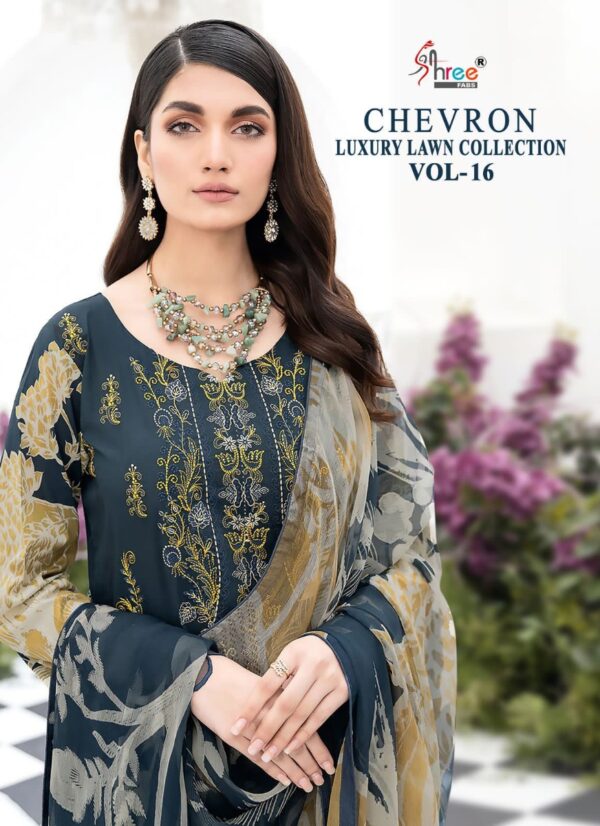 SHREE FABS CHEVRON LUXURY LAWN COLLECTION VOL 16 CATALOGUE SUITS DESING