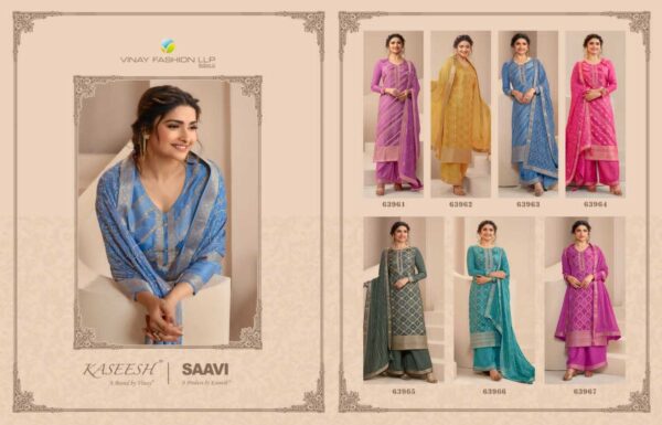 VINAY KASEESH SAAVI ZARI DOLA JACQUARD WHOLESALE SUITS SURAT