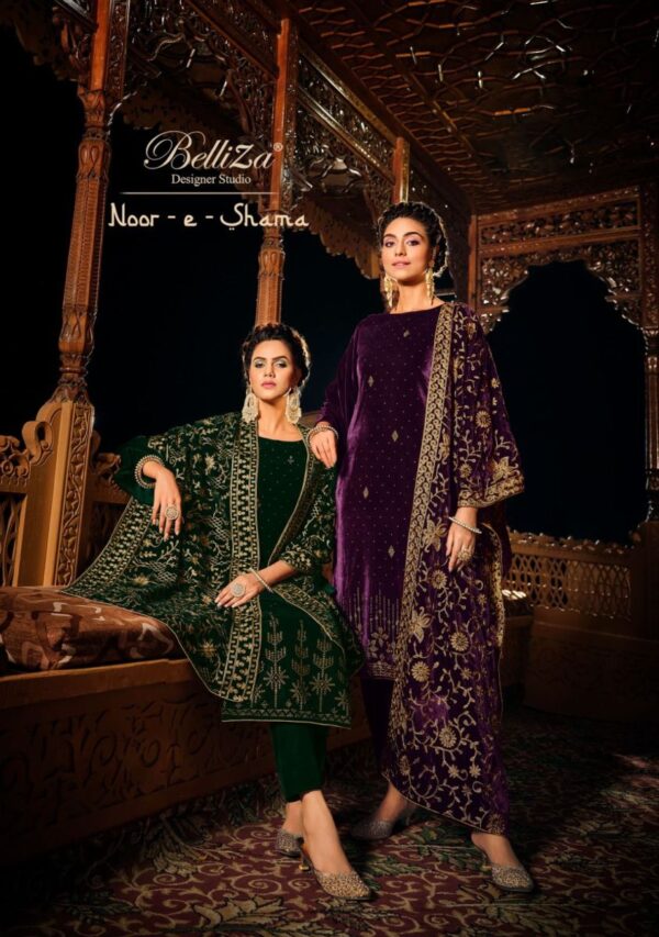 BELLIZA NOOR E SHAMA HEAVY VELVET EMBROIDERY SUITS WITH PRICE