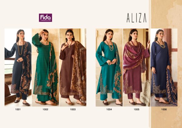 FIDA ALIZA SILK & WOOL SOLID WITH PREMIUM EMBROIDERY SUITS CATALOGUE