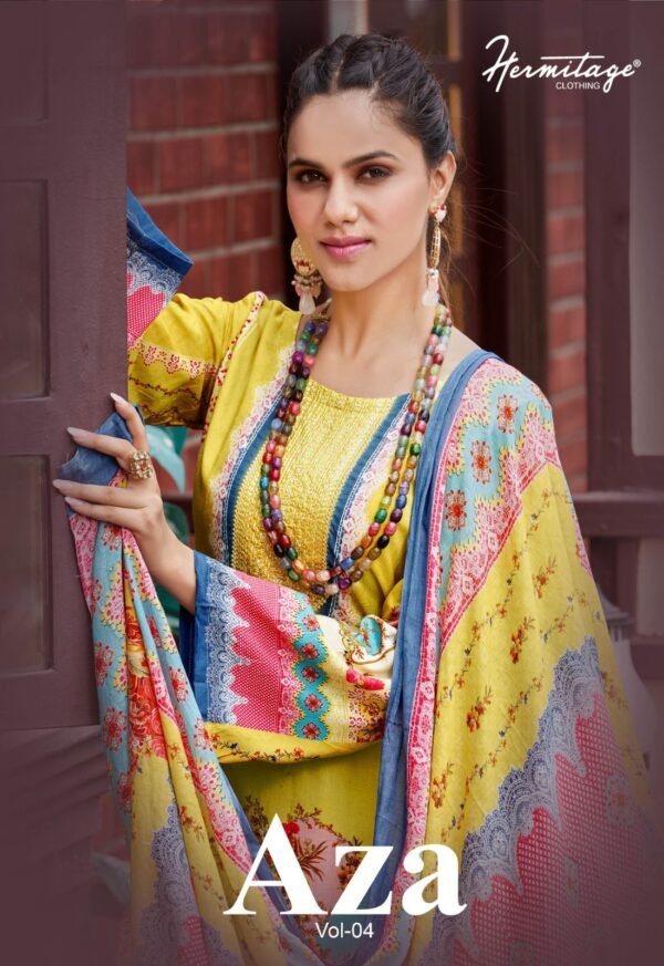 HERMITAGE CLOTHING AZA 4 PAKISTANI SALWAR SUITS CATALOGUE WITH PRICE