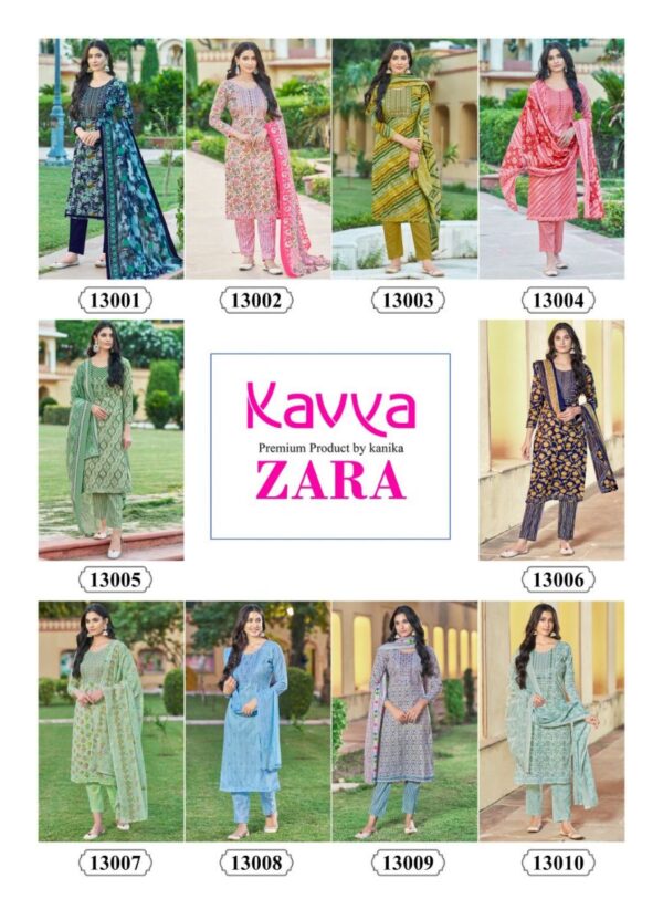 KAVYA 13001 TO 13010 ZARA VOL 13 READYMADE COTTON PRINTED SUITS WHOLESALER