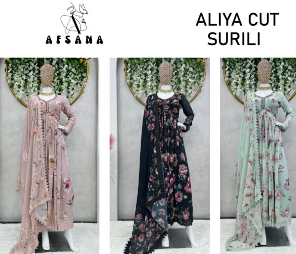 AFSANA 2026 ABC SURILI ALIYA CUT DESIGNER SUITS CATALOGUE