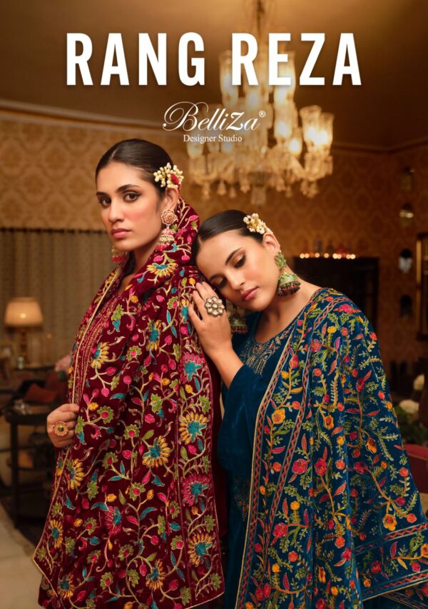 BELLIZA RANG REZA PURE VELVET HEAVY KASHMIRI EMBROIDERY WORK SUITS CATALOGUE