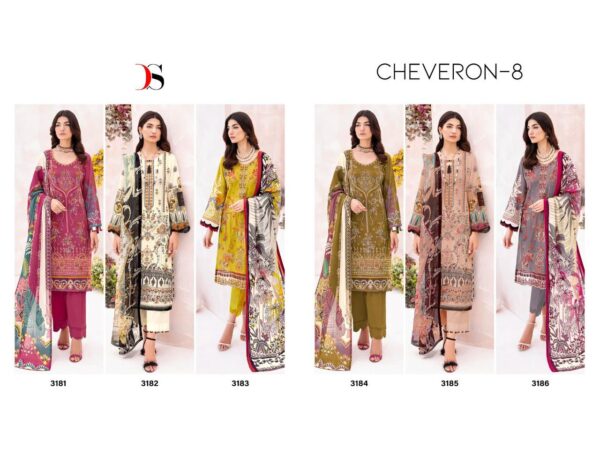 DEEPSY 3181 TO 3186 CHEVERON LAWN 8 PAKISTANI SUITS CATALOGUE