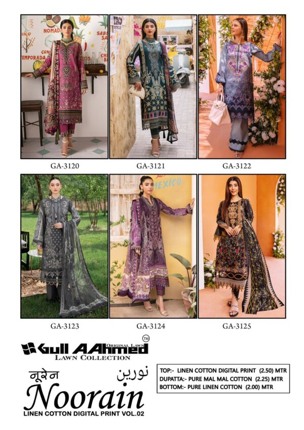 GULL AAHMED NOORAIN GA 3120 TO GA 3125 KARACHI SUITS CATALOGUE