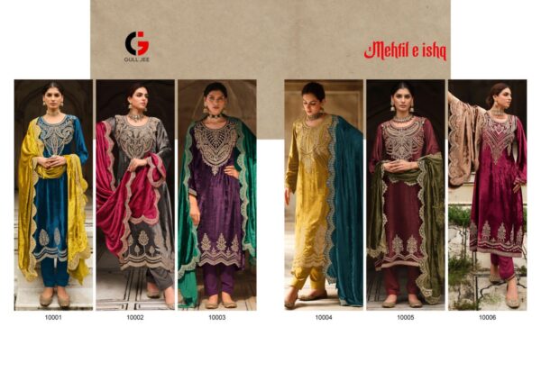 GULL JEE MEHFIL E ISHQ VISCOSE VELVET SALWAR SUITS WITH PRICE