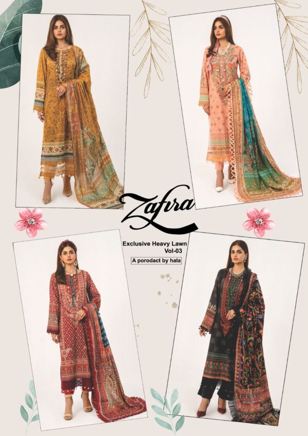 HALA ZAFIRA VOL 3 HEAVY LAWN COTTON KARACHI SALWAR SUITS CATALOGUE