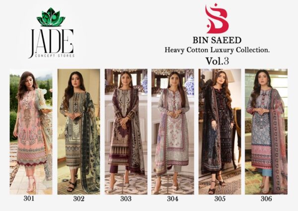 JADE BIN SAEED HEAVY COTTON LUXURY COLLECTION VOL 3 SUITS CATALOGUE