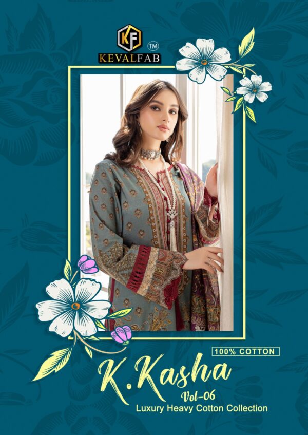 KEVAL FAB 6001 TO 6006 K KASHA VOL 6 KARACHI PAKISTANI SUITS CATALOUGE