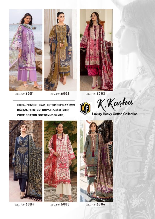 KEVAL FAB 6001 TO 6006 K KASHA VOL 6 KARACHI PAKISTANI SUITS CATALOUGE