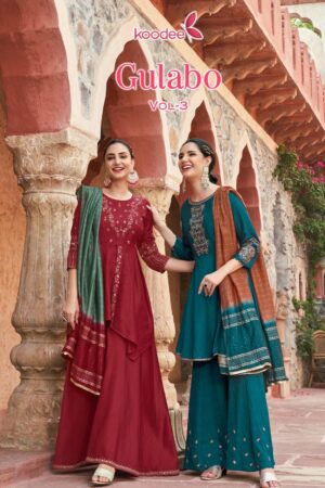 KOODEE FASHION GULABO 3 KURTI PEPLUM DUPATTA SET WHOLESALE