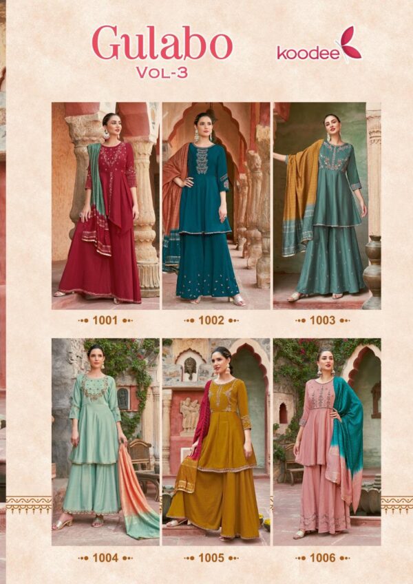 KOODEE FASHION GULABO 3 KURTI PEPLUM DUPATTA SET WHOLESALE