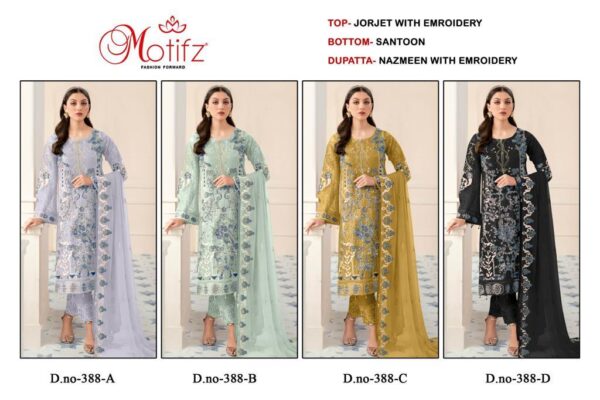 MOTIFZ 388 ABCD GEORGETTE PAKISTANI SALWAR SUITS CATALOGUE WITH PRICE