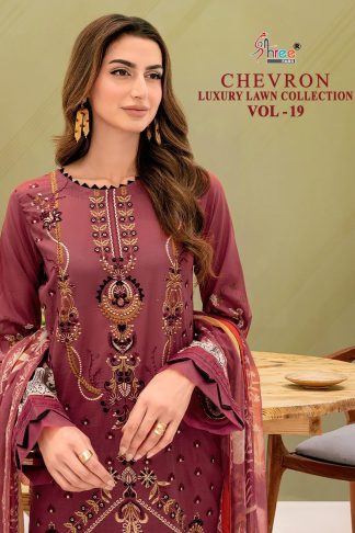 SHREE FABS CHEVRON LUXURY LAWN COLLECTION VOL 19 PAKISTANI SUITS WHOLESALE