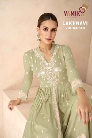 VAMIKA 1031 LAKHNAVI VOL 6 GOLD LATEST DESIGN KURTI WHOLESALE