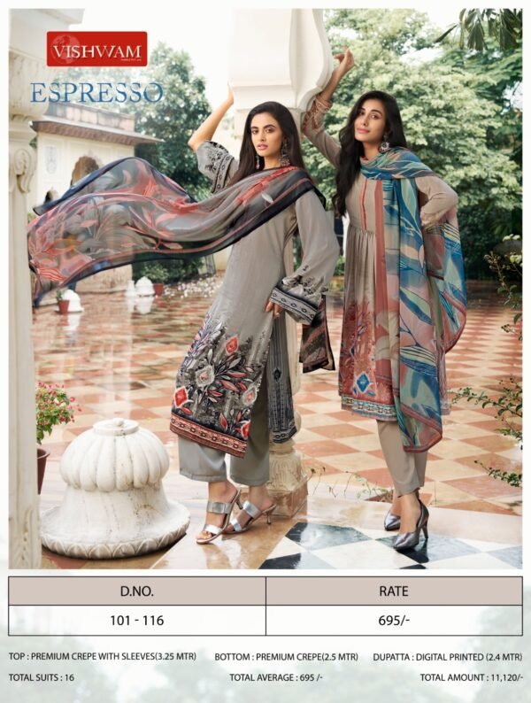 VISHWM FABRICS ESPRSSO PREMIUM DESIGNER DRESS MATERIAL WHOLESALE                                                                                                                                                                                                                                                                                                                                                                                                                                                                                                                                                                     VISHWAM FABRICS   Espresso                                                                                                                                                                                                                                       VISHWAM FABRICS - Image 2