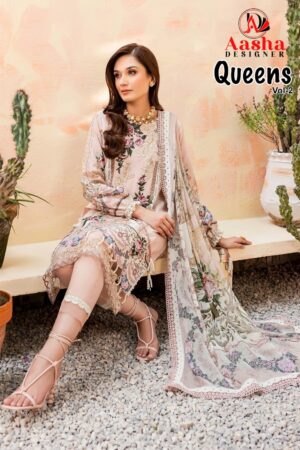 AASHA DESIGNER 10088 TO 1011 QUEEN'S-2 COTTON PAKISTANI SUITS SUPPLIER