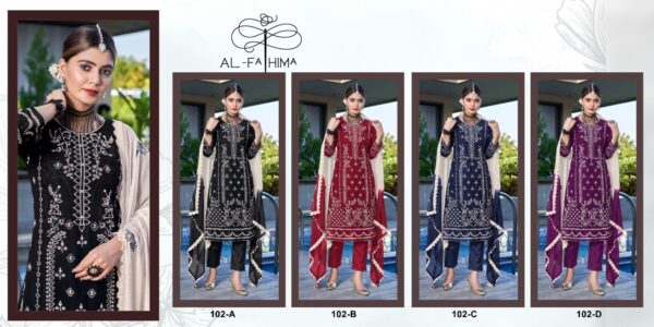 AL FATHIMA AFREEN D.No 102 GEORGETTE SEMI STITCH PAKISTANI SUIT CATALOGUE