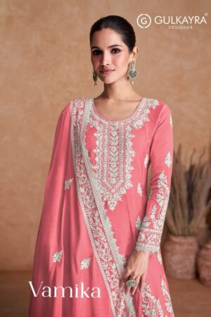 GULKAYRA DESIGNER 7405 VAMIKA REAL SILK PLAZZO SUITS CATALOGUE